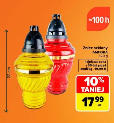 Znicz szklany Amfora promocja w Carrefour