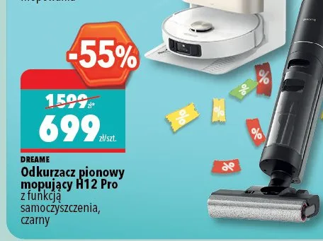 Odkurzacz pionowy mopujący DREAME H12 Pro z funkcją samoczyszczenia czarny promocja w Biedronka Home