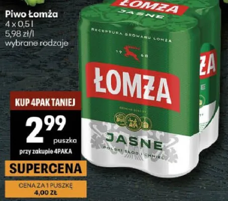 Piwo Łomża jasne promocja w Delikatesy Centrum