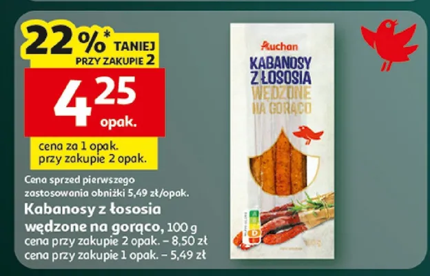 Kabanossy z łososia wędzone na gorąco promocja w Auchan