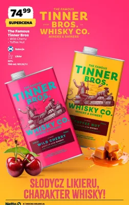 Likier The Famous Tinner Bros. Whisky Co. Wild Cherry promocja w Netto