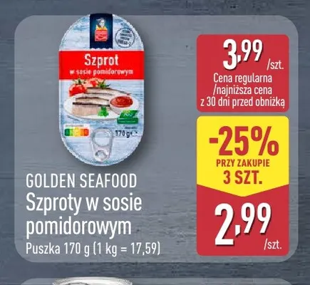 Szproty w sosie pomidorowym Golden Seafood promocja w Aldi