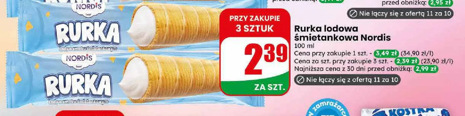 Rurka lodowa śmietankowa Nordis promocja w Dino