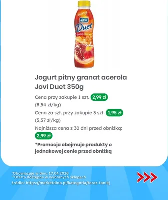 Jogurt pitny granat acerola promocja w Dino