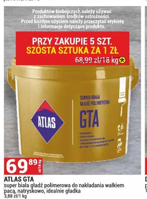 Gładź polimerowa Atlas Gta super biała promocja w Merkury Market
