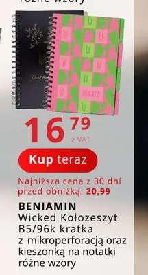 Kołozeszyt B5 96k kratka Beniamin Wicked promocja w Poczta Polska