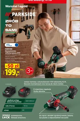 Akumulatorowa szlifierka kątowa Parkside 20V promocja w Lidl