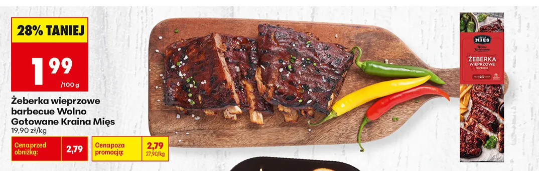 Żeberka wieprzowe barbecue Wolno Gotowane Kraina Mięs promocja w Biedronka