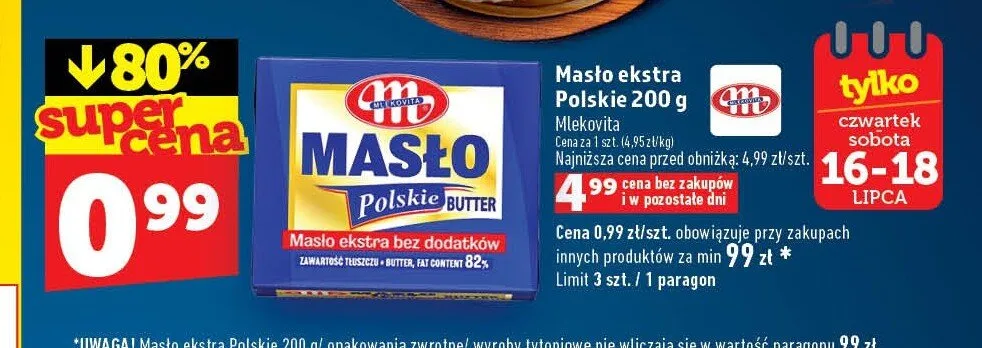 Masło ekstra Polskie Mlekovita promocja w TOPAZ