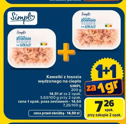 Kawałki z łososia wędzonego na ciepło Simpl promocja w Carrefour