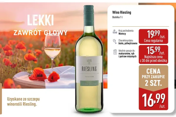 Wino Riesling białe półwytrawne Niemcy promocja w Aldi