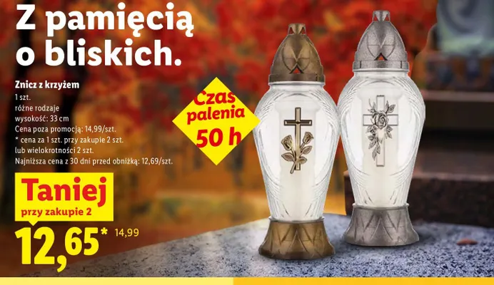 Znicz z krzyżem 33 cm promocja w Lidl
