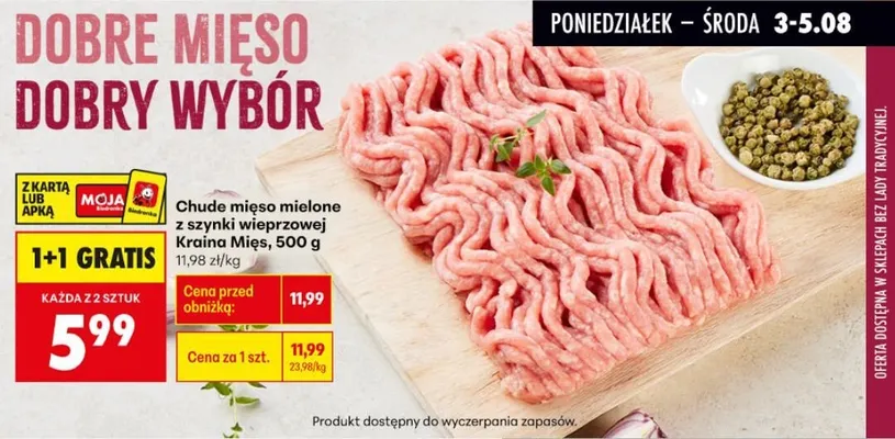 Chude mięso mielone z szynki wieprzowej Kraina Mięs promocja w Biedronka