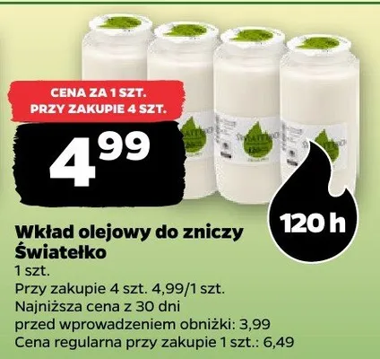 Wkład olejowy do zniczy Światełko 120h promocja w Netto