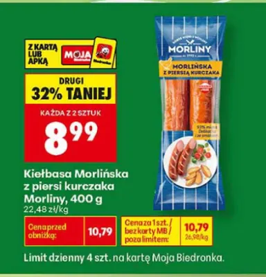 Kiełbasa Morlińska z piersi kurczaka Morliny promocja w Biedronka