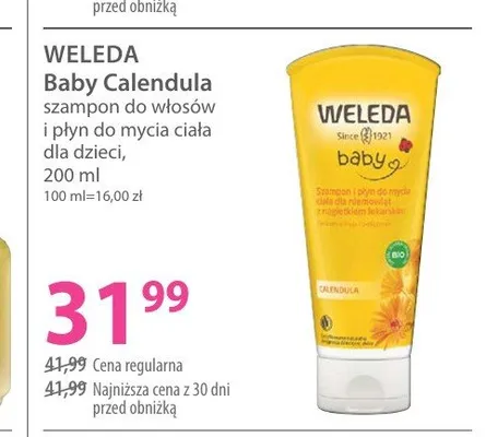 Szampon do włosów i płyn do mycia ciała dla dzieci Weleda Baby Calendula promocja w Hebe