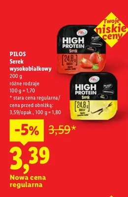 Serek wysokobiałkowy Pilos High Protein truskawkowy promocja w Lidl