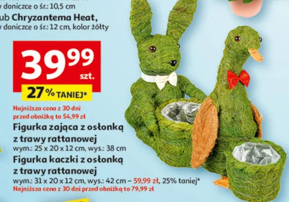 Figurka zająca z osłonką z trawy rattanowej wym: 25 x 20 x 12 cm, wys.: 38 cm promocja w Auchan