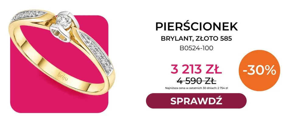 Pierścionek brylant złoto 585 B0524-100 Briju promocja w Briju