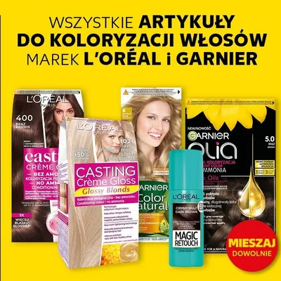 Artykuły do koloryzacji włosów marek L'Oréal i Garnier promocja w Kaufland