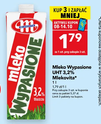 Mleko UHT Wypasione Mlekovita 3,2% promocja w LEWIATAN