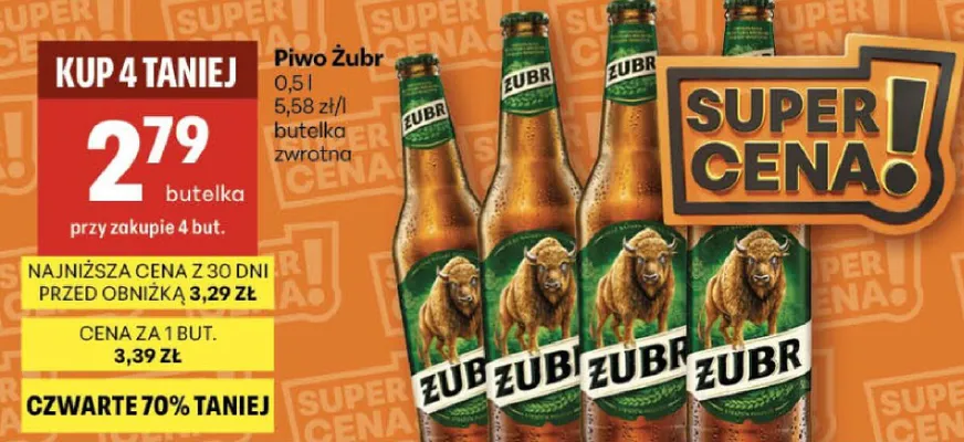 Piwo Żubr 0,5l promocja w Delikatesy Centrum