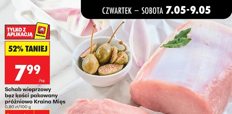 Schab wieprzowy bez kości pakowany próżniowo Kraina Mięs promocja w Biedronka
