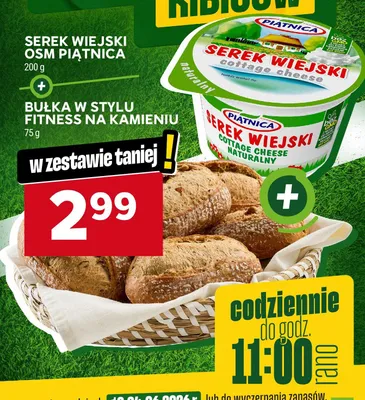 Zestaw serek wiejski OSM Piątnica + bułka w stylu fitness na kamieniu promocja w Stokrotka