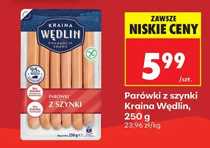 Parówki z szynki 250 g Kraina Wedlin promocja w Biedronka