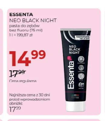 Pasta do zębów bez fluoru Essenta Neo Black Night promocja w Drogerie Jawa
