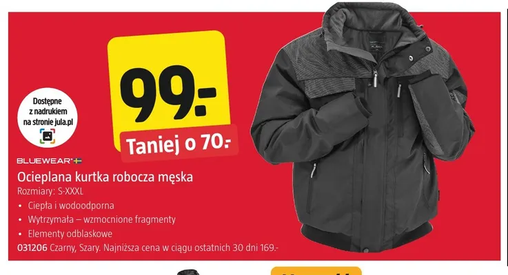 Ocieplana kurtka robocza męska Bluewear+ promocja w Jula