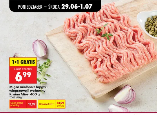 Mięso mielone z łopatki wieprzowej i wołowej Kraina Mięs promocja w Biedronka