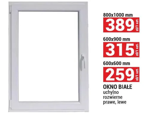 Okno białe uchylno-rozwierne 800x1000mm promocja w Merkury Market