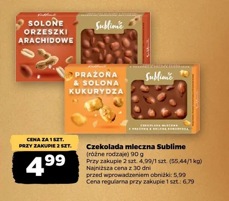 Czekolada mleczna Sublime Prażona & Solona Kukurydza promocja w Netto