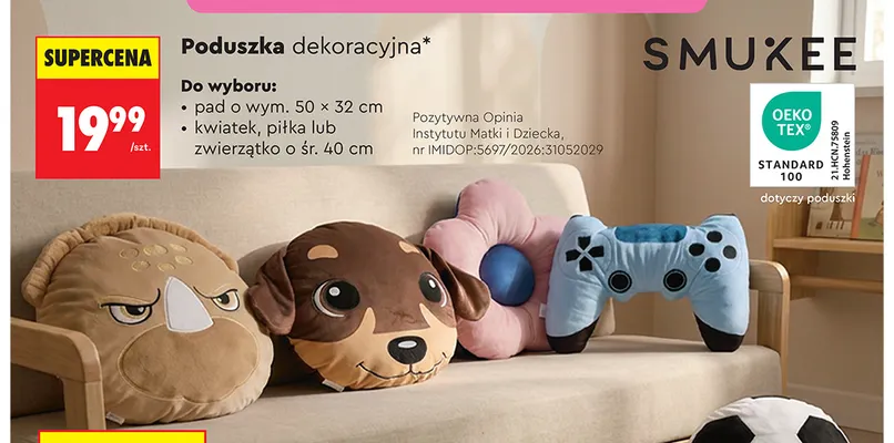 Poduszka dekoracyjna pad 50x32 cm Smukee promocja w Biedronka