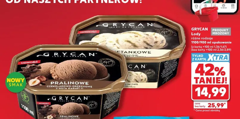 Lody Grycan pralinowe czekoladowo-orzechowe z nutą karmelu promocja w Kaufland