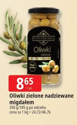 Oliwki zielone nadziewane migdałem Kwintesencja Smaku promocja w Leclerc