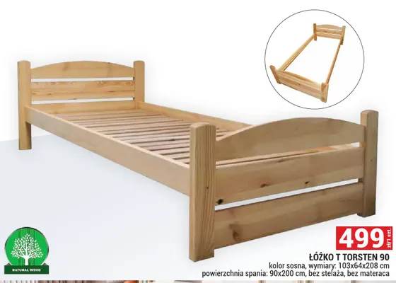 Łóżko T Torsten 90 kolor sosna wymiary 103x64x208cm powierzchnia spania 90x200cm bez stelaża bez materaca promocja w Merkury Market