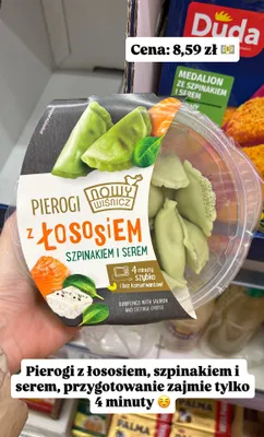Pierogi z łososiem szpinakiem i serem promocja w Dino