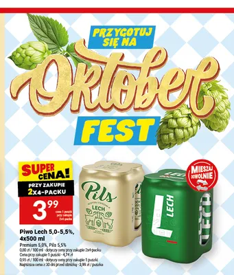 Piwo Lech Pils 5,5% 4-pak promocja w Twój Market