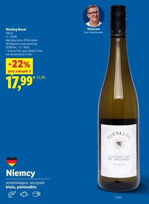 Wino białe półsłodkie Riesling Mosel promocja w Lidl