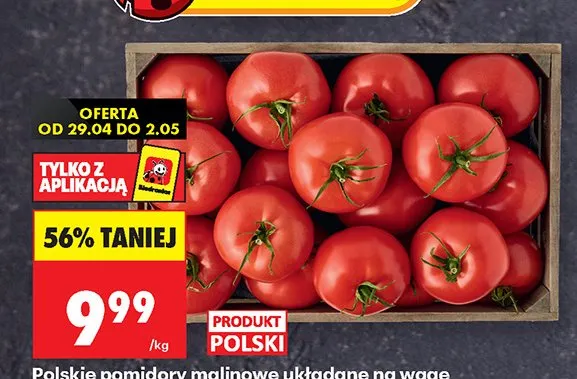 Pomidory malinowe polskie układane na wagę promocja w Biedronka