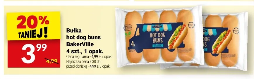 Bułka hot dog buns BakerVille 4-pak promocja w Twój Market
