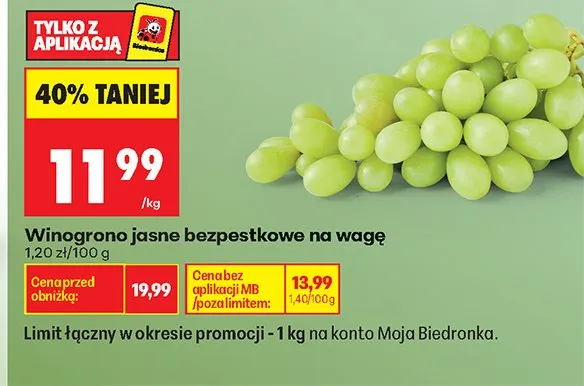 Winogrono jasne bezpestkowe na wagę promocja w Biedronka
