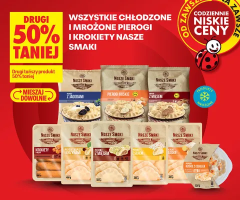 Wszystkie chłodzone i mrożone pierogi i krokiety Nasze Smaki DRUGIE -50% promocja w Biedronka