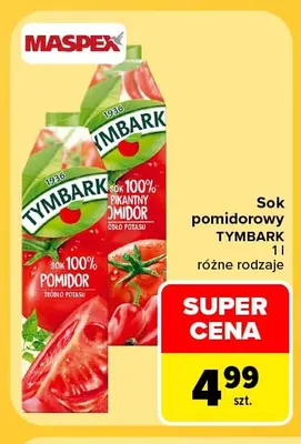 Sok pomidorowy pikantny Tymbark 100% promocja w Carrefour