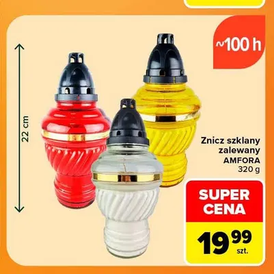 Znicz szklany zalewany Amfora promocja w Carrefour