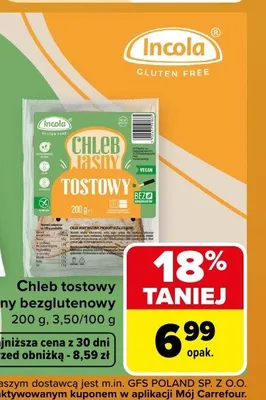 Chleb tostowy jasny bezglutenowy Incola promocja w Carrefour