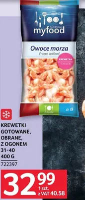 Krewetki gotowane, obrane z ogonem 31-40 400g Myfood promocja w Selgros