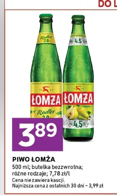 Piwo Łomża Radler 4,5% Gruszka promocja w Stokrotka